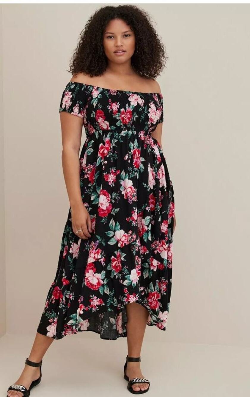 Torrid Floral Off Shoulder Hi Low Maxi Dress Black Boho Plus 5X